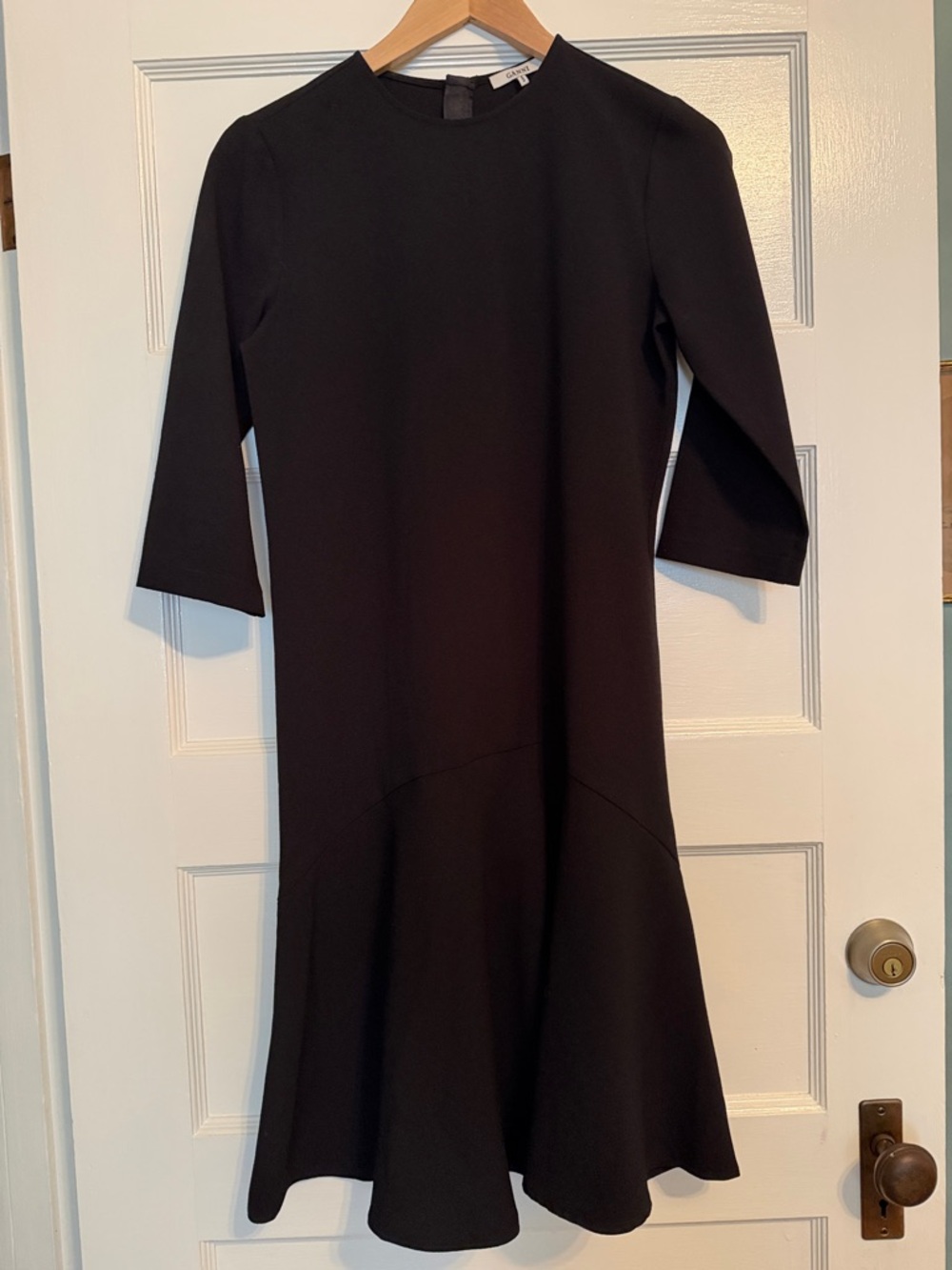 Ganni Black Midi Dress with Fluted Hem